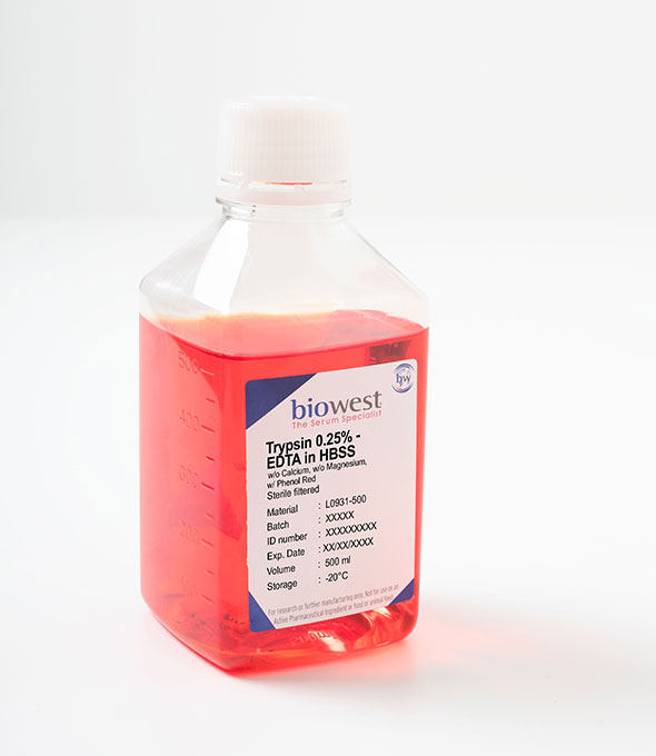 [L0931] Trypsin 0.25% - EDTA in HBSS w/o Ca, Ma w/ Phenol Red, 500ml