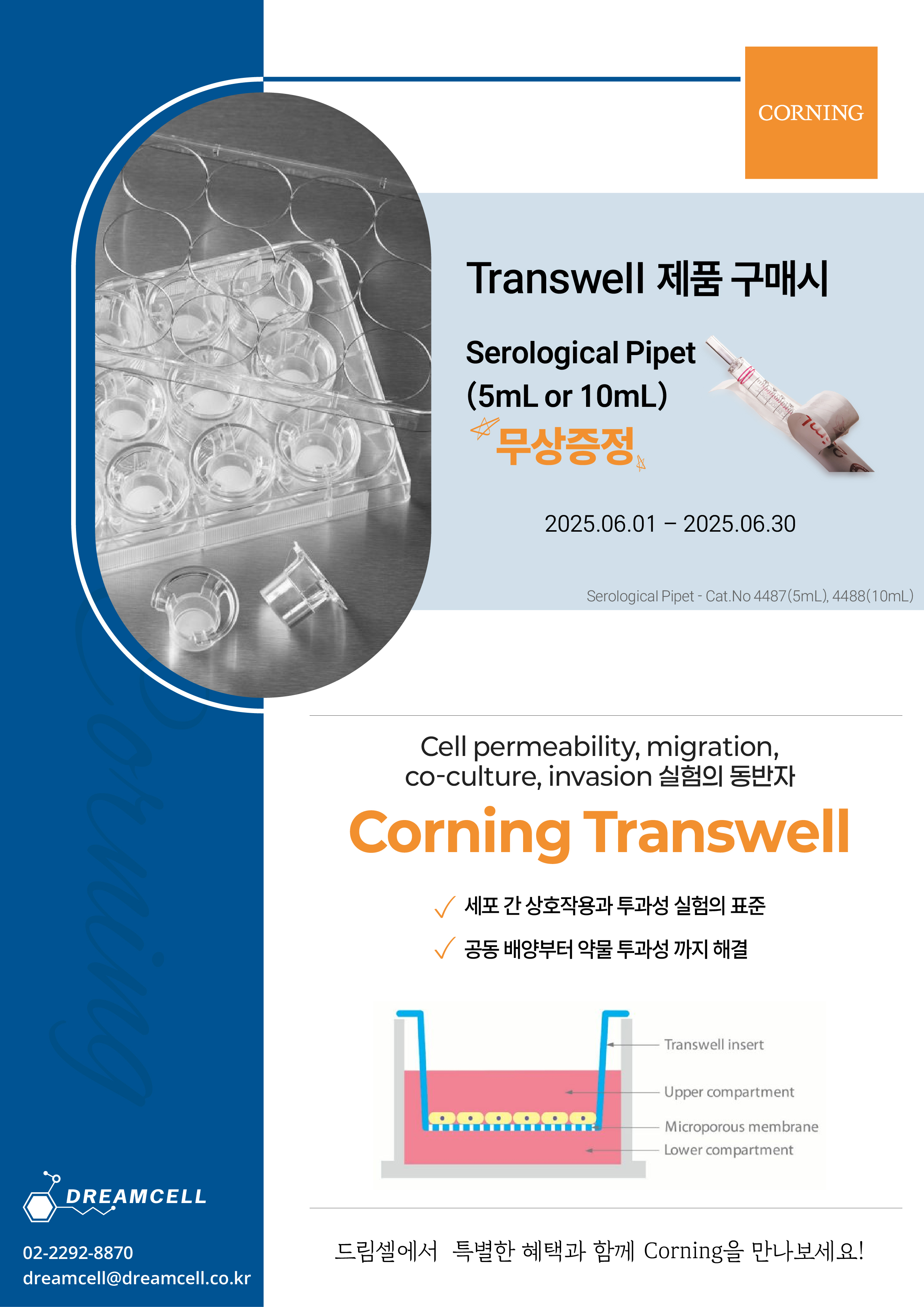 [Corning] 코닝 6월 드림셀 특별 행사!- Transwell 주문하면 Serological Pipet이 무...