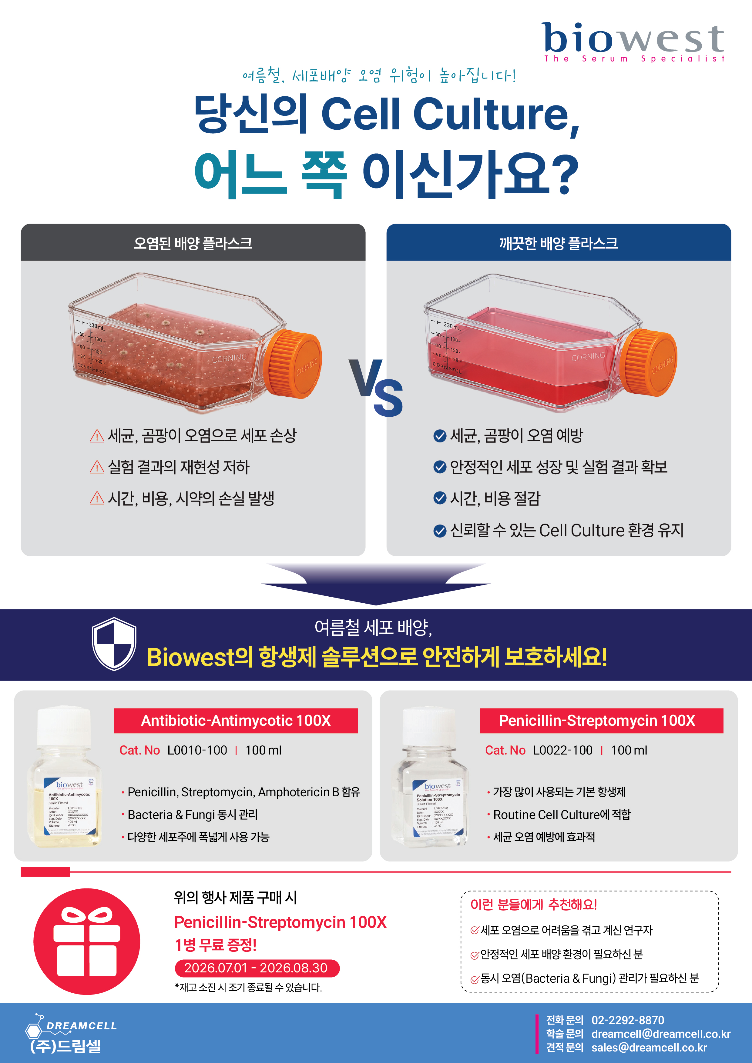 [--종료--]Biowest 한국대리점 드림셀, 여름철 Cell Culture 오염 방지 항생제 및 마이코플...